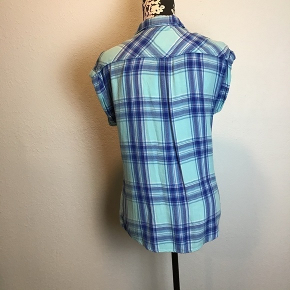 Rails Britt Tartan Plaid Cap Sleeve Button Front Top - Picture 10 of 14